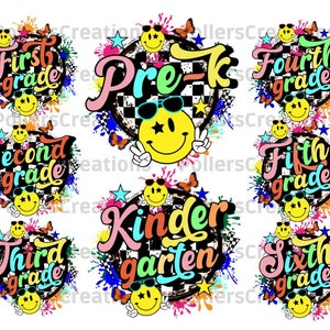 Retro School Grades Bundle Png、Premier jour d'école Png、Enseignant、Téléchargements deconceptions de昇華