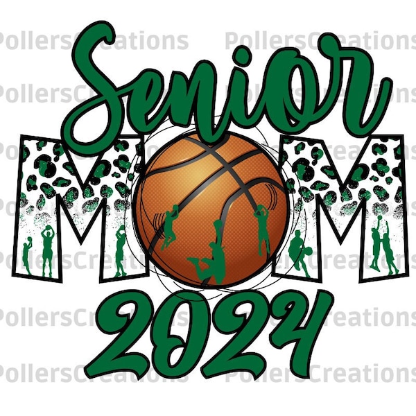 Basket-ball senior maman 2024 png, Basket-ball sublimation, Vert, chemise senior maman png, motifs léopard, cadeau pour maman