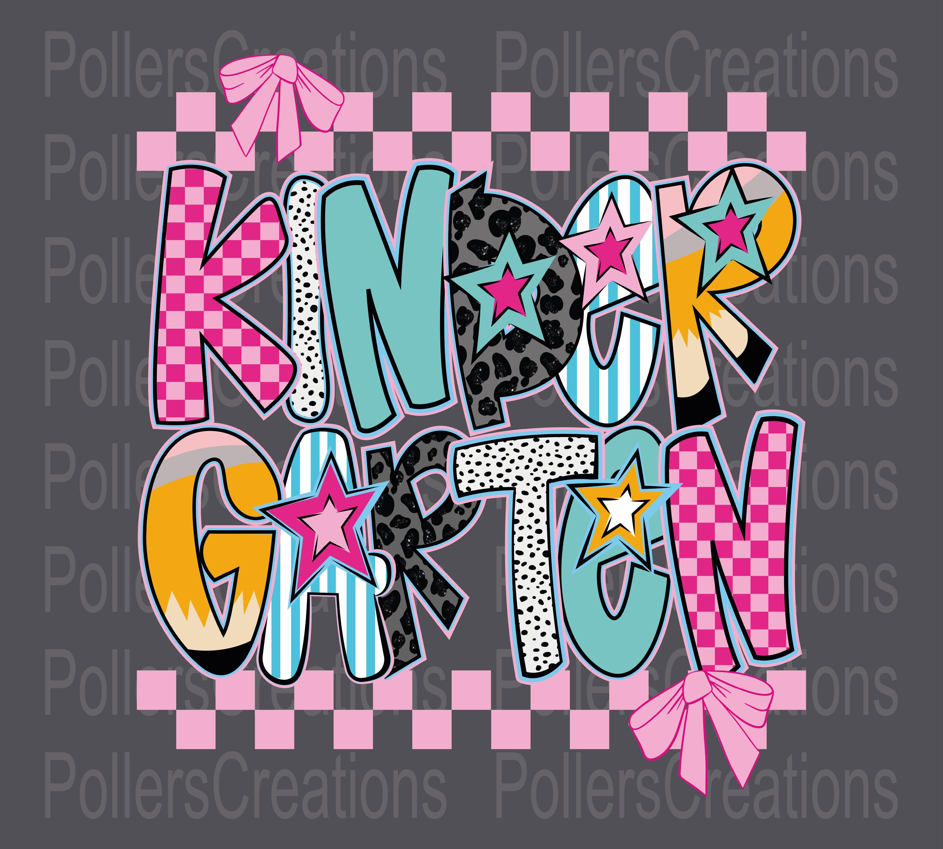 Preppy Girl Kindergarten Png First Day Of School Coquette Checkered Dalmatian Doodle Clipart Sublimation designs Hand Drawn Preschool