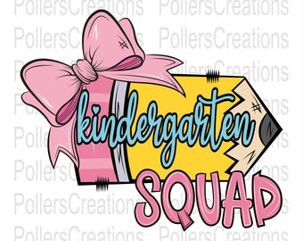 Girl Kindergarten Squad Pencil Png First Day Of School Coquette Girly Png Doodle Clipart Sublimation Designs Hand Drawn Preschool
