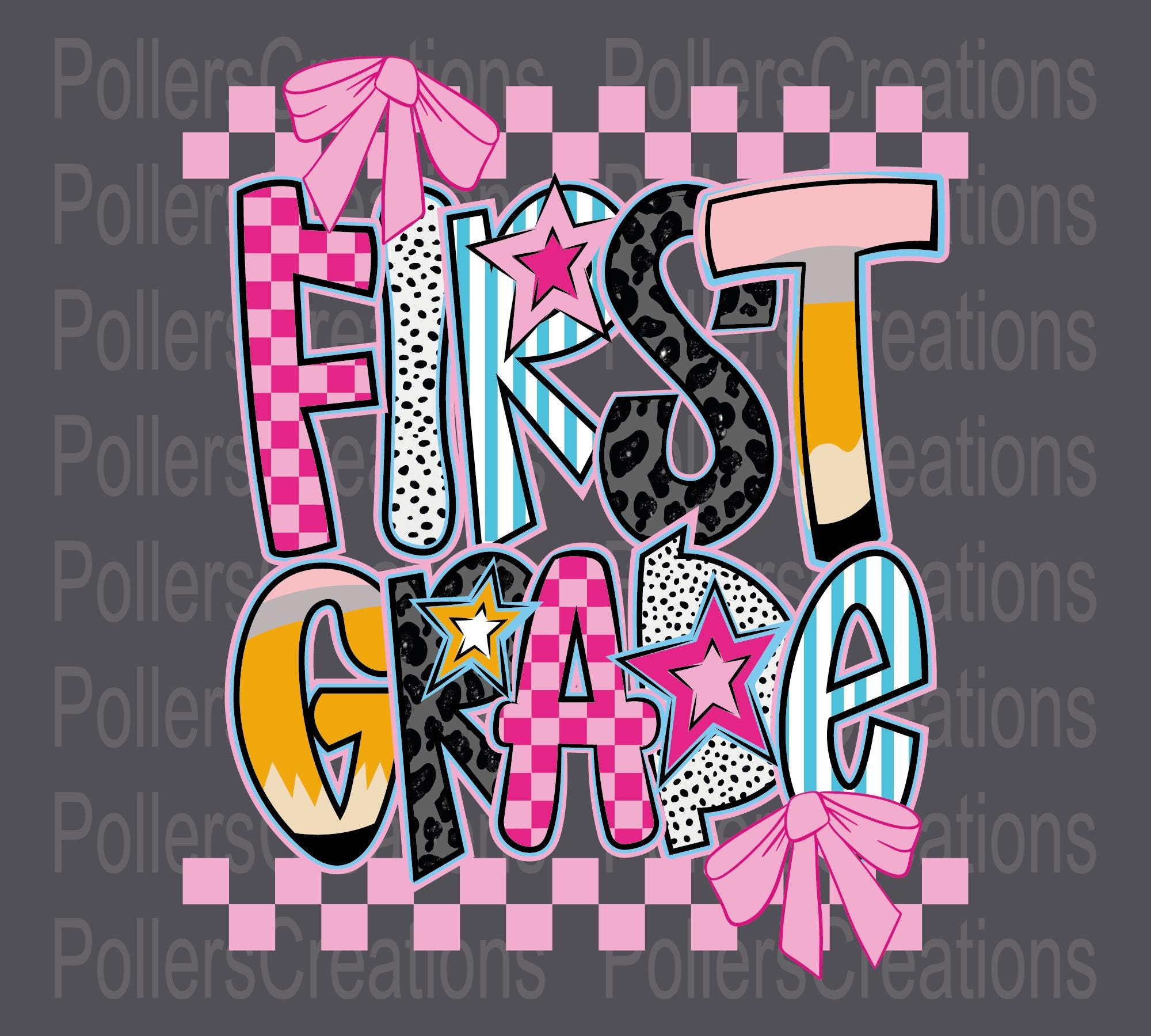 First Grade Thumbnail Girl First Grade Png First Day of School Star Lightning Bolt Checker ...
