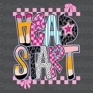 Preppy Head Start png First Day Of School Teacher Pencil Coquette Star Lightning Bolt Checker Dalmatian Doodle sublimation design Hand Drawn