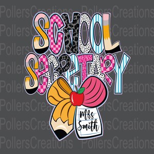 Preppy skolsekreterare png Första skoldagens sekreterare anpassat namn lärare kokett checker dalmatiner doodle sublimeringsdesigner png bild 2