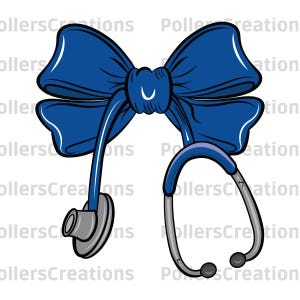 Nurse Coquette Png, Nurse Blue Bow Stethoscope Sublimation designs Hand Drawn