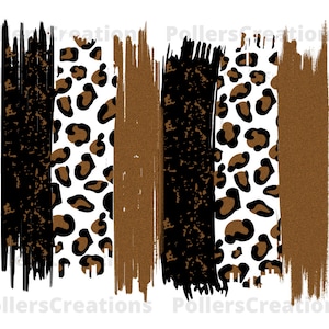 May include: Abstract design featuring vertical brushstrokes in black, brown, and leopard print patterns. The design includes a white background and the text "Pollers Creations" repeated across the image.