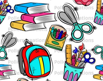 School Seamless Pattern,First Day Of School Png,Hand drawn,Teacher Seamless file,Art prints,Digital Paper