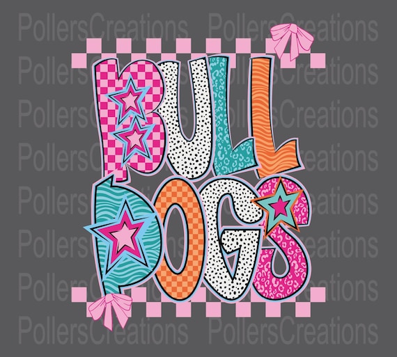 Preppy Bulldogs Png Mascot Coquette Girly Doodle Clipart School Spirit Checkered Dalmatian Leopard Sublimation Designs Hand Drawn Png