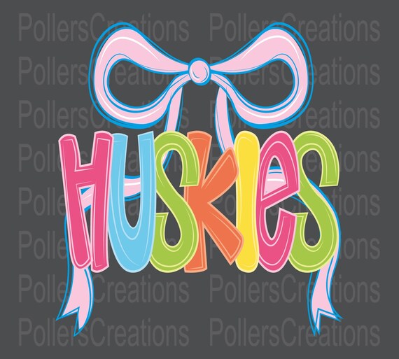 Preppy Huskies Png Coquette Girly Doodle Game day Cute Dog Clipart Colorful Letters Sublimation Designs Hand Drawn Pet Lover Png
