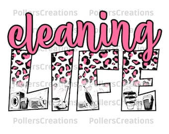 Cleaning Life Png,Sublimation Designs,Housekeeping Life,Pink,Leopard Mom Life,Cleaning Gifts,For Mom,Hand Drawn,Animal Print,housekeeper