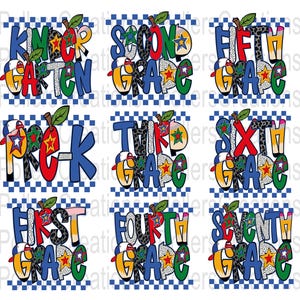 Boys School Grade Png Preppy Back To School Bundle Boys Star Lightning Bolt Checker Dalmatian Doodle Sublimation Designs Hand Drawn Teacher