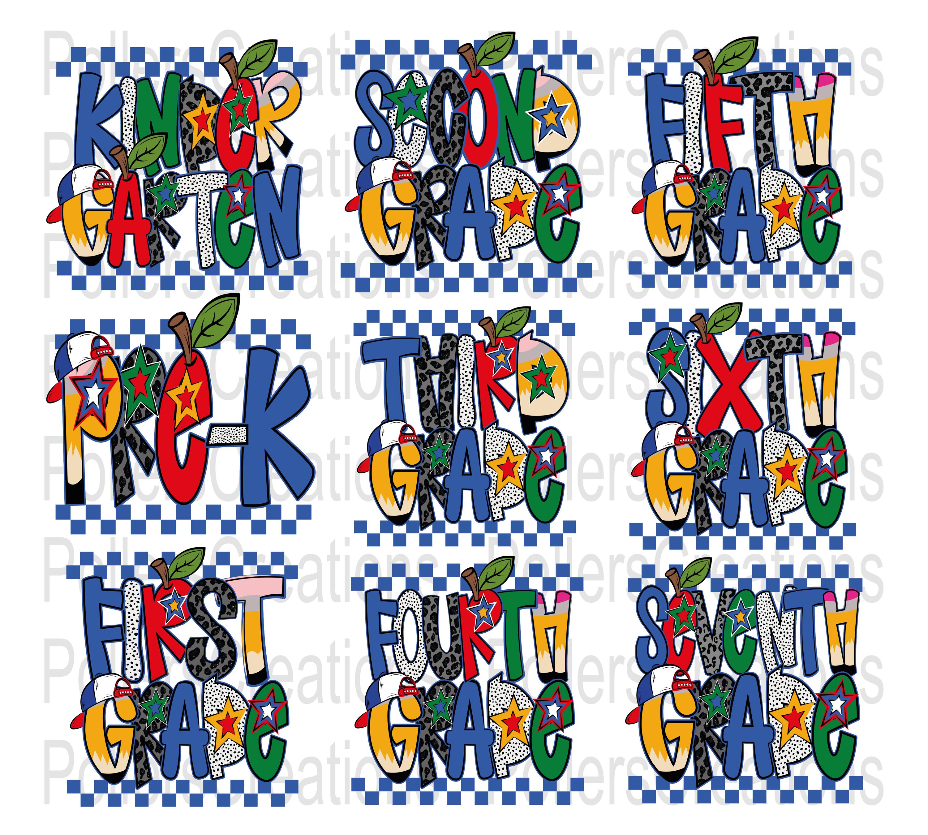 Boys School Grade Png Preppy Back To School Bundle Boys Star Lightning Bolt Checker Dalmatian Doodle Sublimation Designs Hand Drawn Teacher