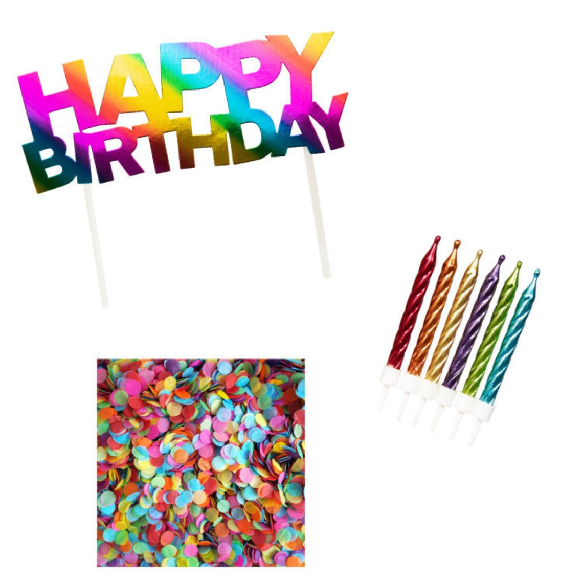 Rainbow Birthday Cake Topper Kit Metallic Rainbow Birthday Etsy