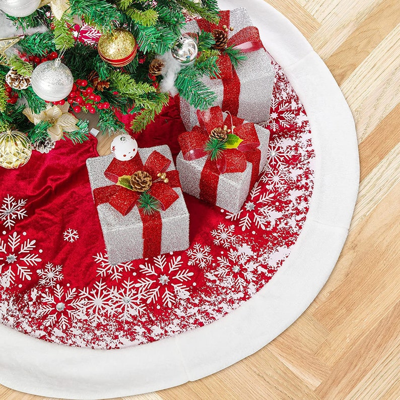 48 Inch Christmas Tree Skirt Red plush Faux Fur Christmas Etsy