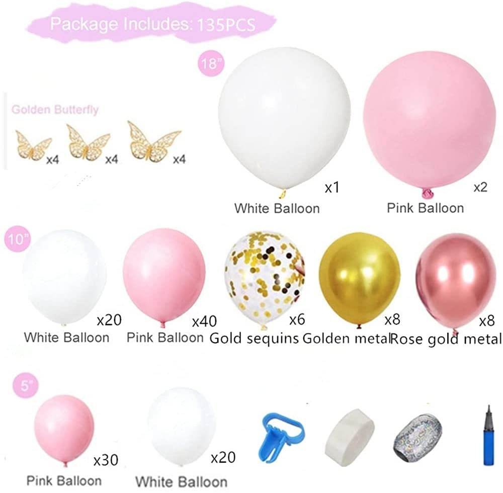 Pink Balloon Arch Kit 135Pcs White and Gold Latex Birthday | Etsy