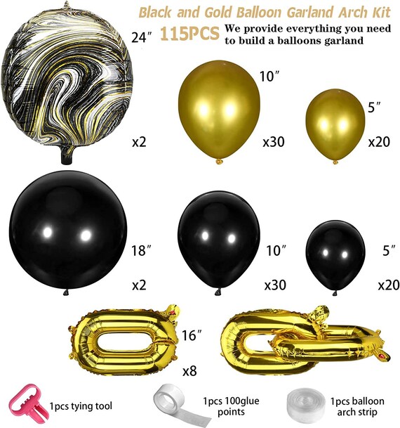 Black and Gold Birthday Balloon Kit Black Birthday Decor 16th 18th