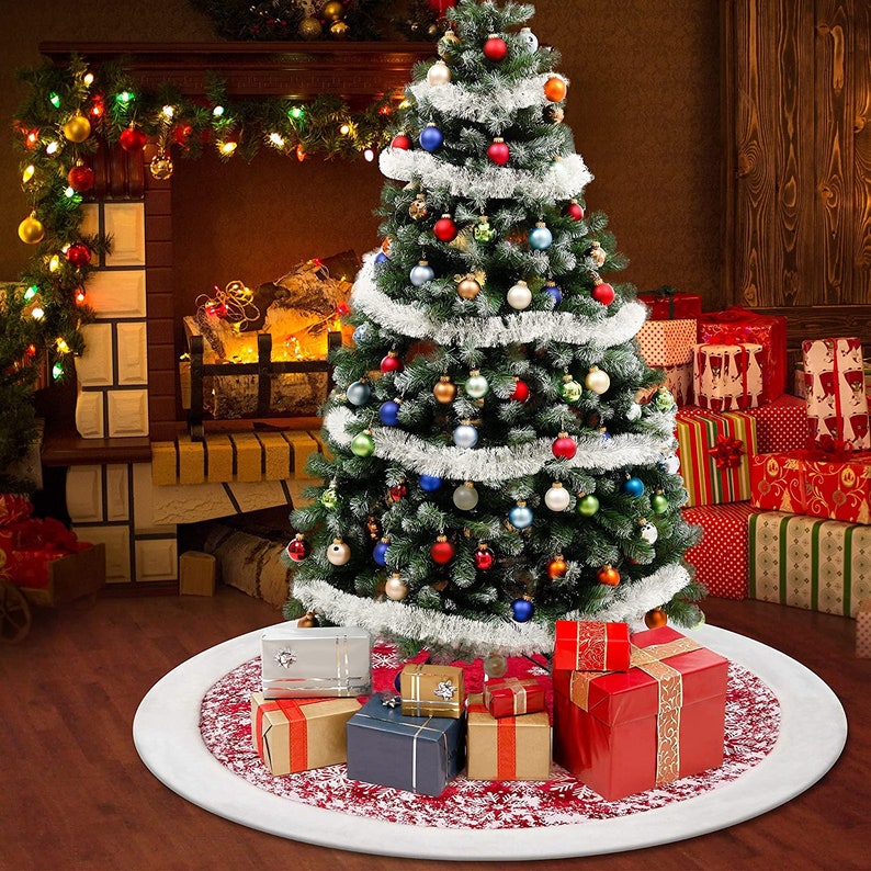 48 Inch Christmas Tree Skirt Red plush Faux Fur Christmas Etsy