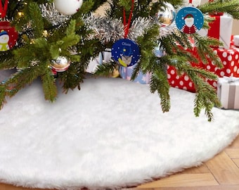 cordar Faux Fur Christmas Tree Skirt 30 inches Snowy White Tree Skirt for Christmas Decorations Gray