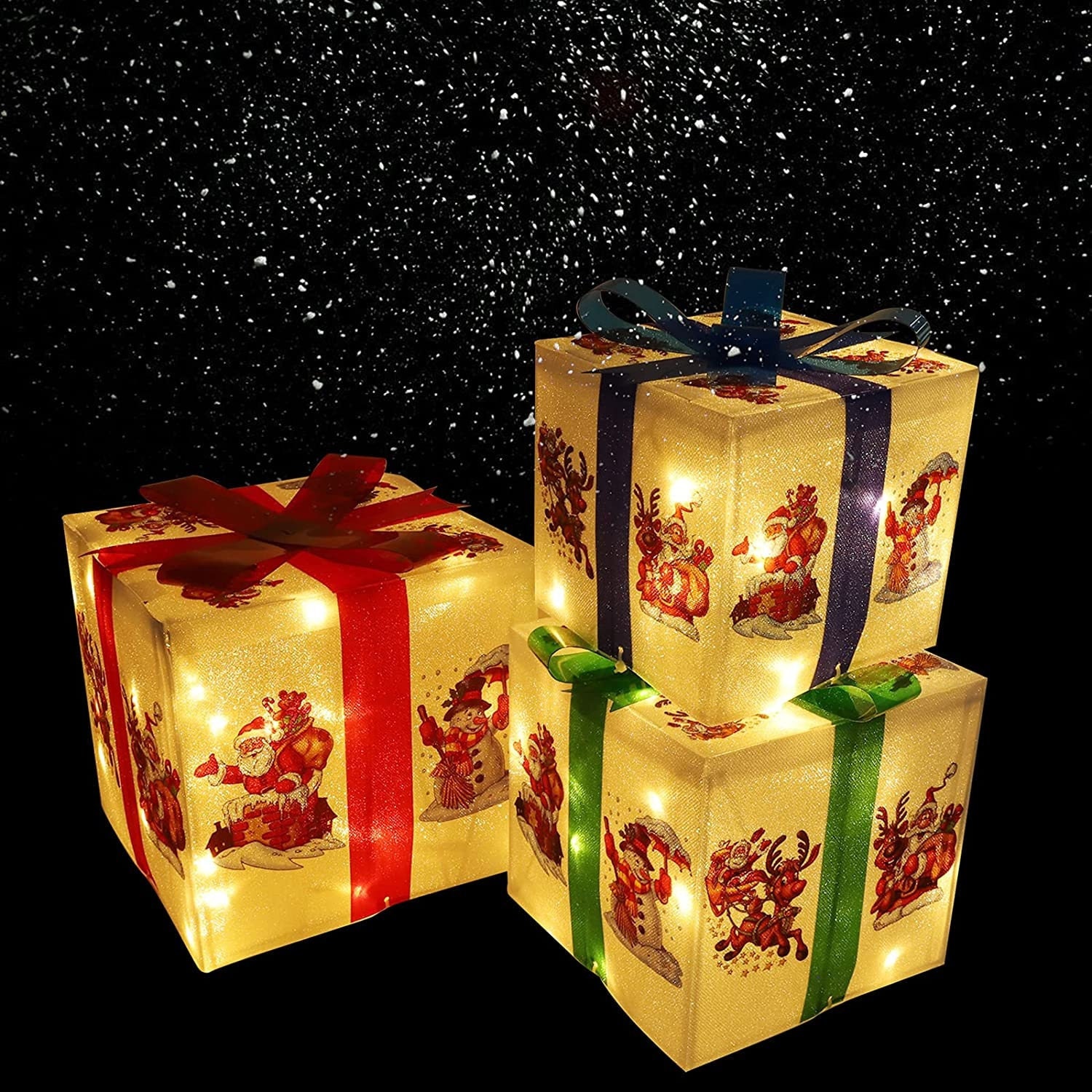 Set of 3 Lighted Gift Boxes for Christmas Decorations Light Etsy