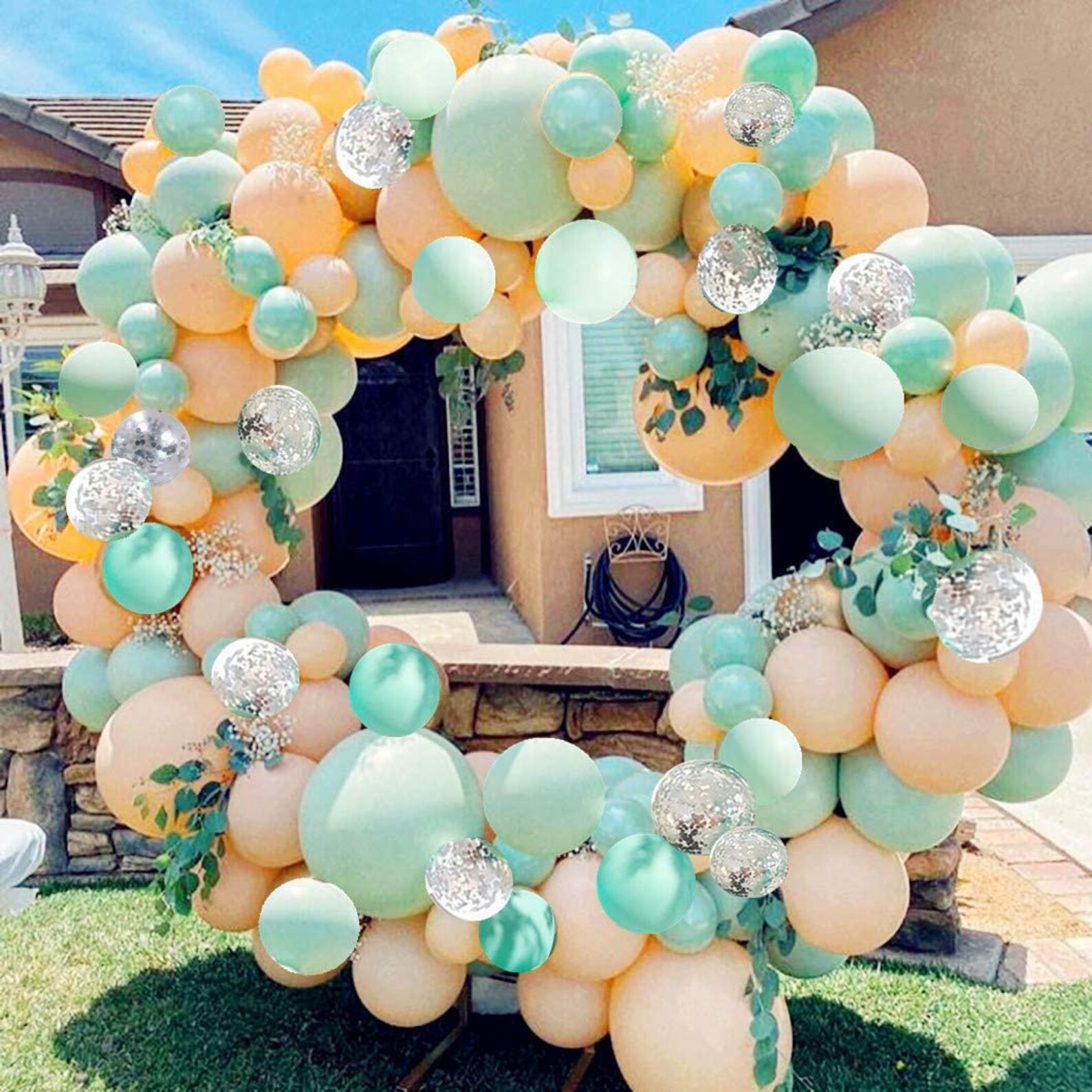 Blush Mint Blue Balloons Arch Garland Kit 110 Ivory Green Etsy