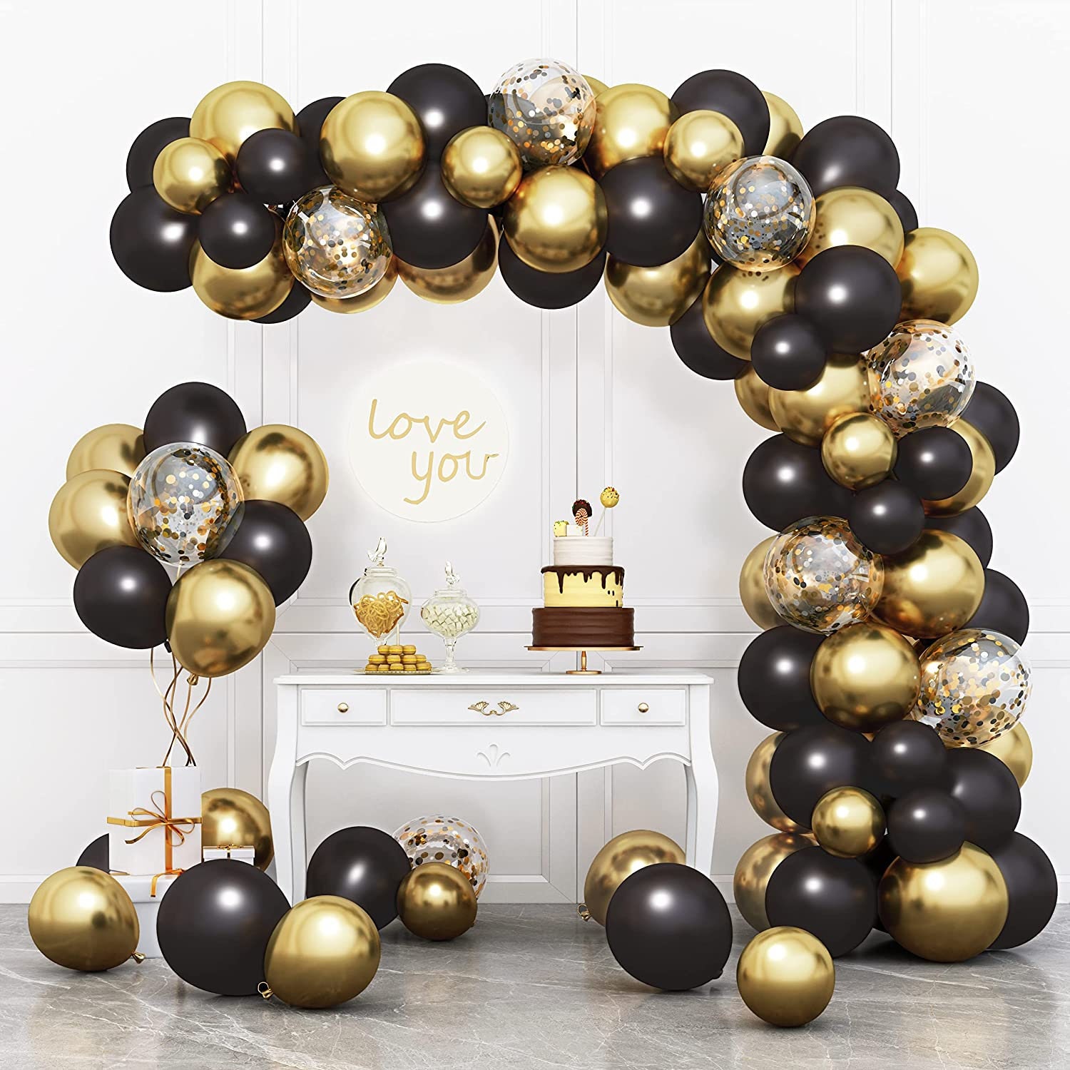 Black Gold Balloon Arch Garland Kit 100Pcs Graduation Party Decorations  Birthday Bachelor New Years Eve Party