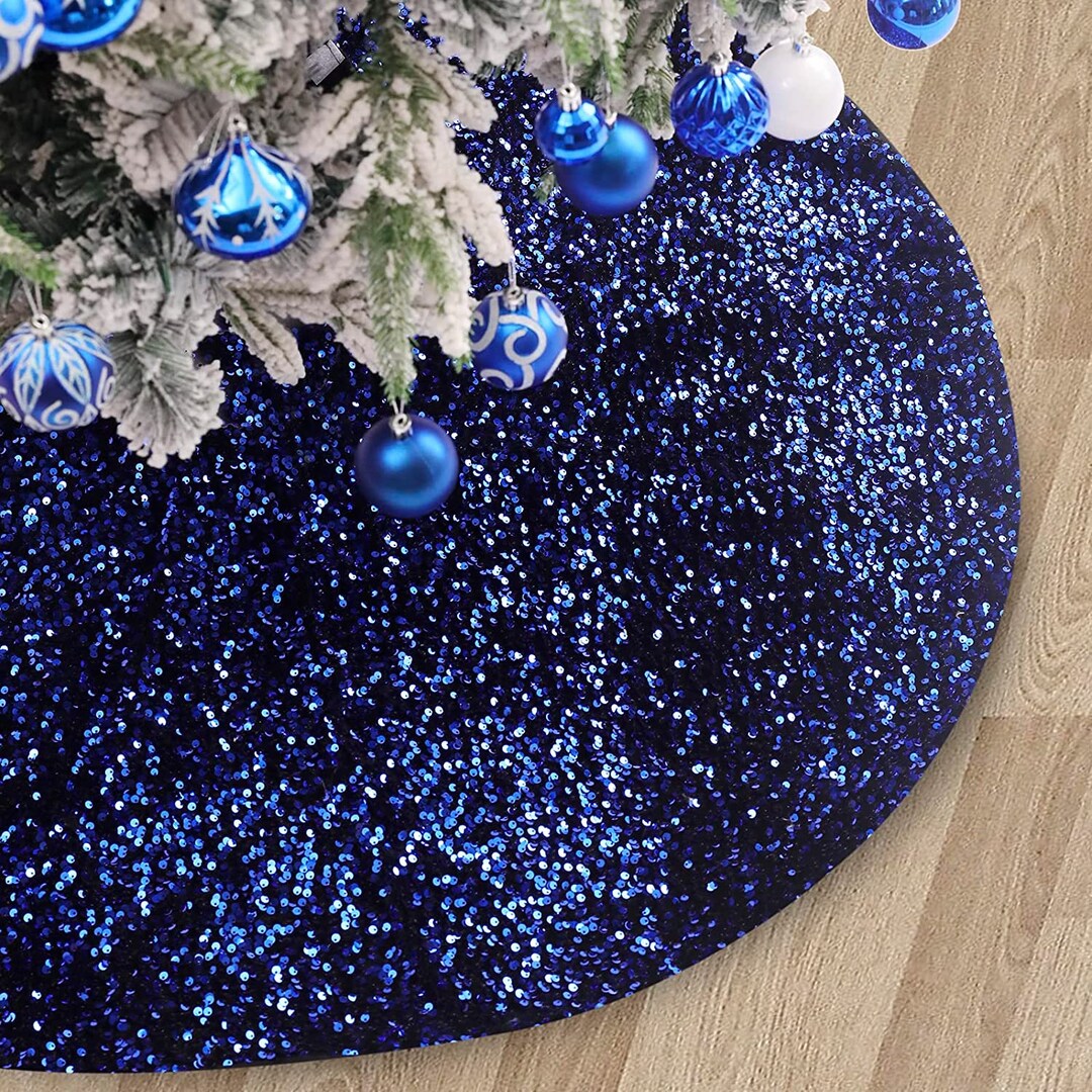 48 Inch Blue Christmas Tree Skirt Large Sequins Tree Skirts Etsy