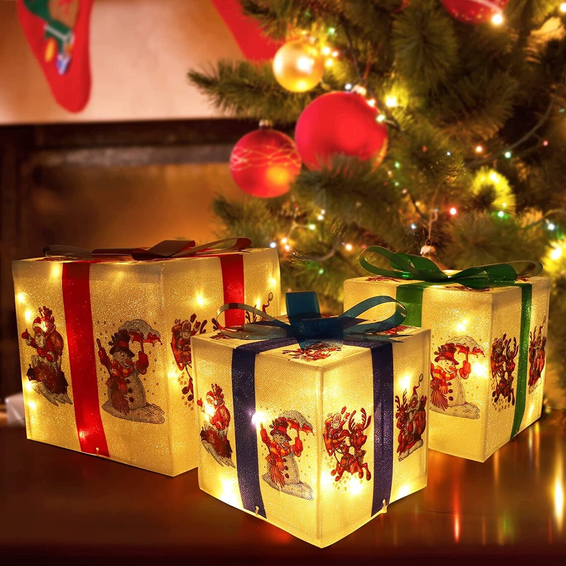 Set of 3 Lighted Gift Boxes for Christmas Decorations Light Etsy