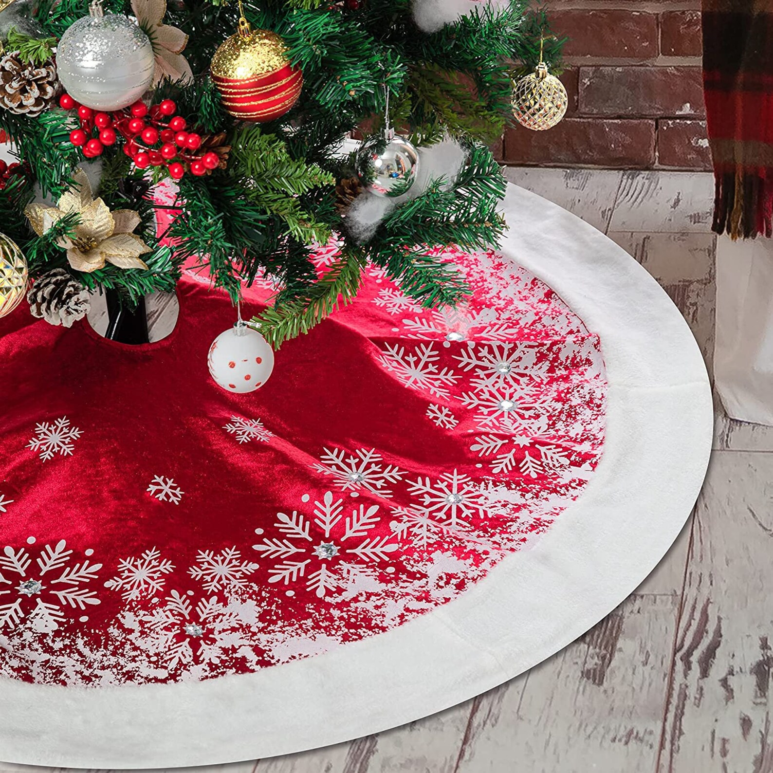 48 Inch Christmas Tree Skirt Red plush Faux Fur Christmas Etsy