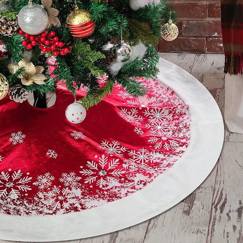 48 Inch Christmas Tree Skirt Red plush Faux Fur Christmas Etsy
