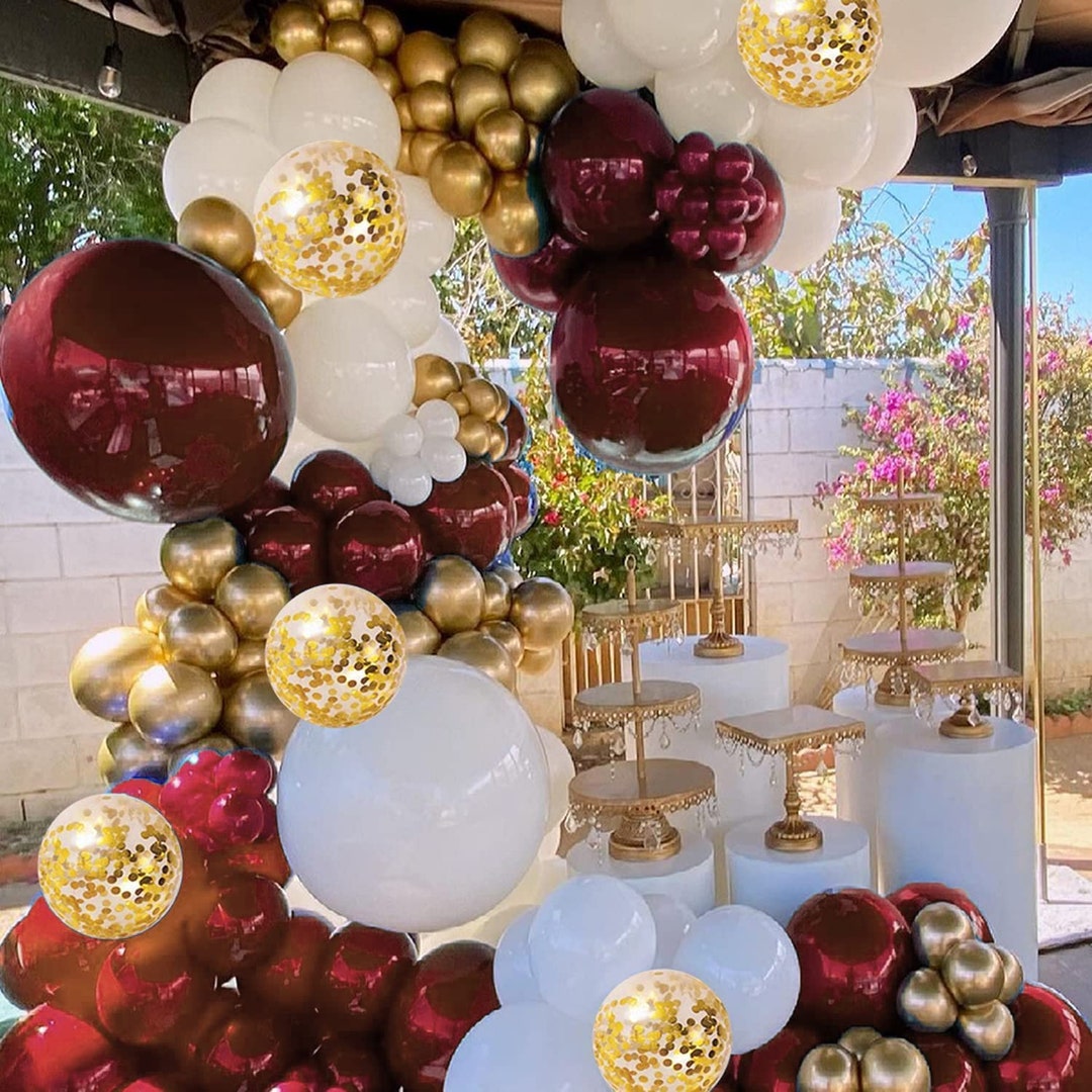 131 Pcs Burgundy Gold White Balloons for Burgundy Birthday Party