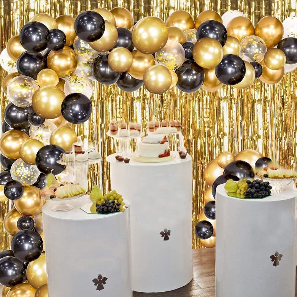 112pcs Black Gold Party Decorations With Gold Fringe Curtains - Etsy