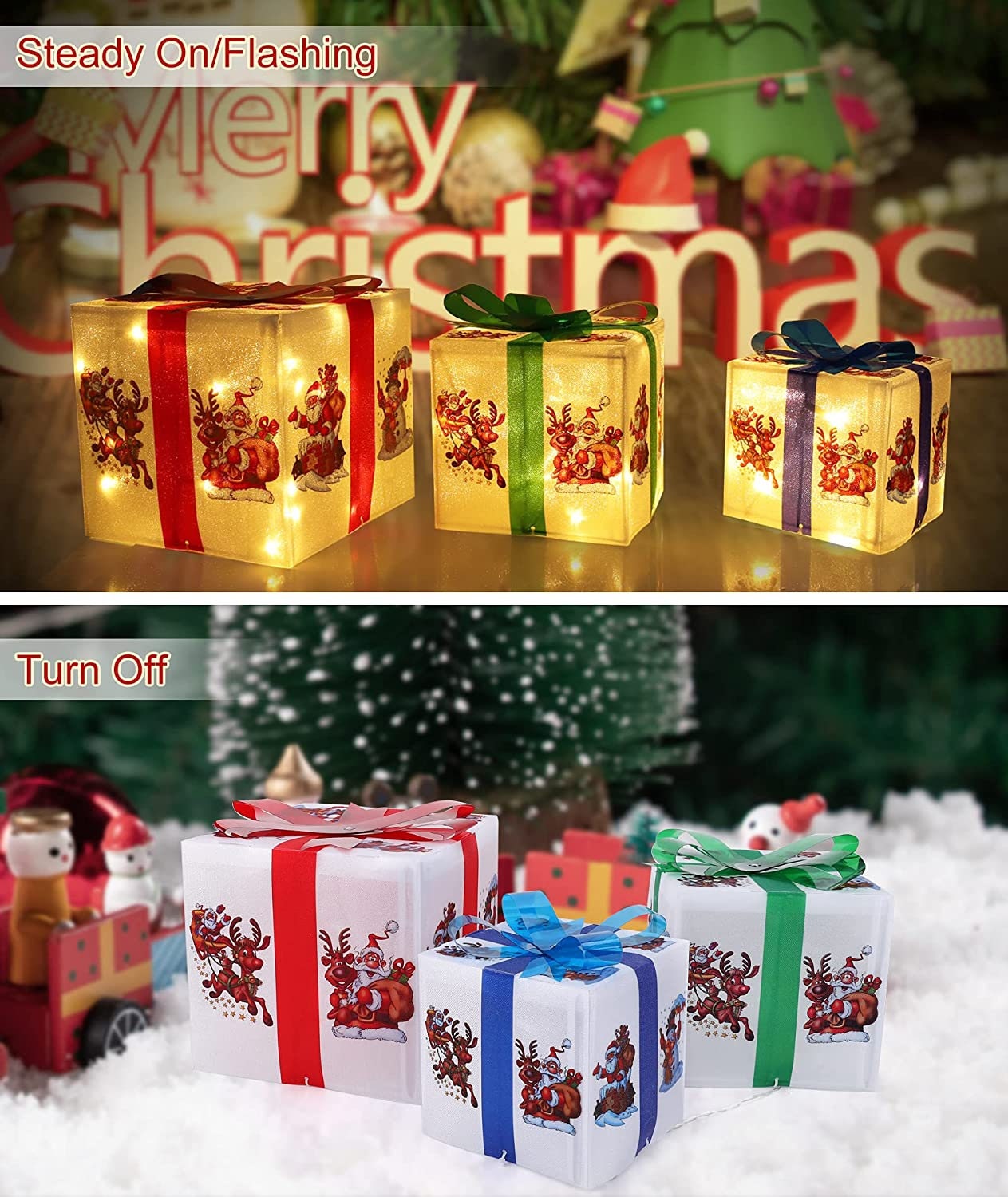 Set of 3 Lighted Gift Boxes for Christmas Decorations Light Etsy