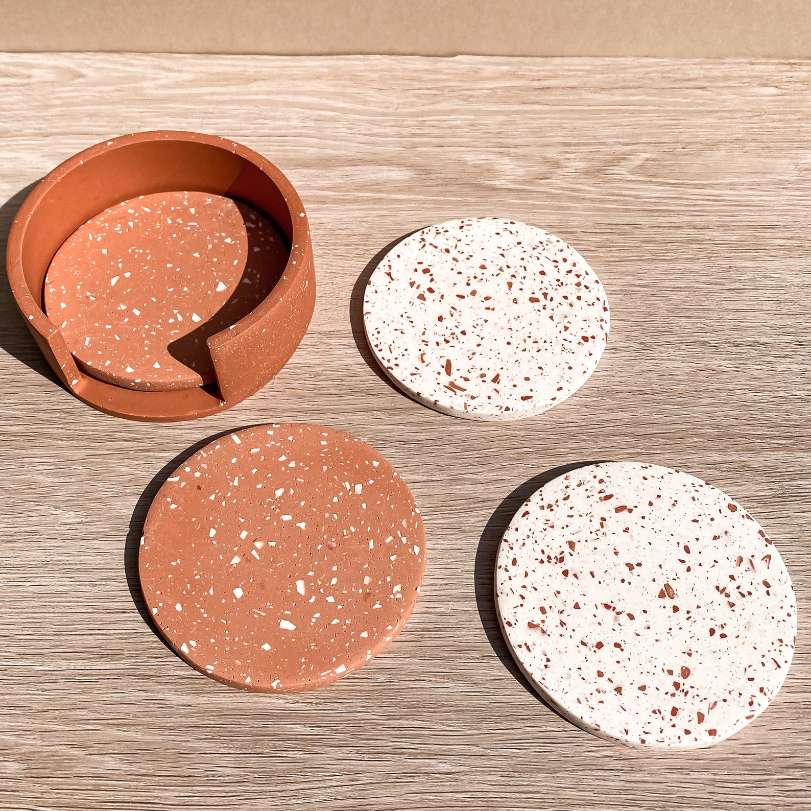 Terrazzo Coaster Set Round Coasters Housewarming Gift Etsy