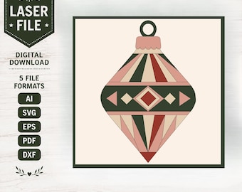 Christmas Ornament Barn Quilt SVG | Vintage Noel Laser Cut File | Glowforge xTool Design