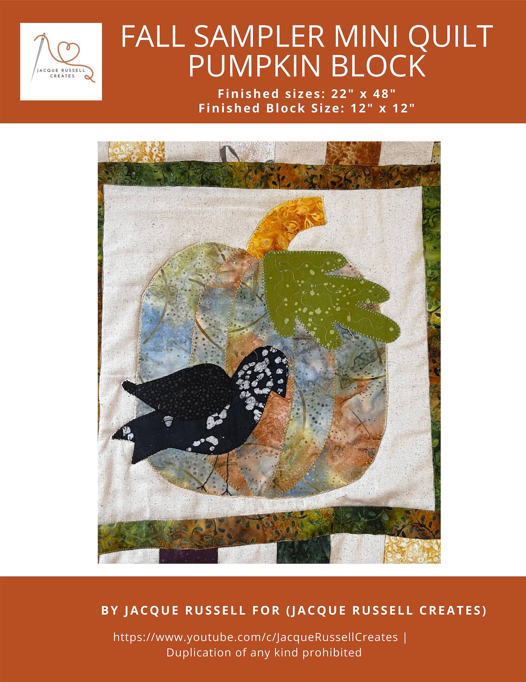 Fall Sampler Mini Quilt Pumpkin Block PFD Digital Pattern - Etsy