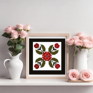 Rose Wreath Barn Quilt Pattern | Digital Download PDF | 12x12, 24x24, 48x48 Sizes + Grid PNG + Color Chart | Floral Quilt Block