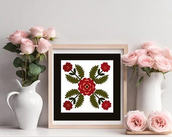 Rose Wreath Barn Quilt Pattern | Floral Folk Art (Digital Download)