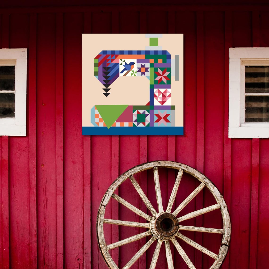 Sewing Machine Barn Quilt Pattern, Patchwork Wall Art, Farmhouse Craft ...
