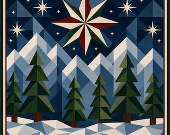 Starlite Wilderness Mountain Barn Quilt Pattern, Printable DIY Painting Template, Digital Download