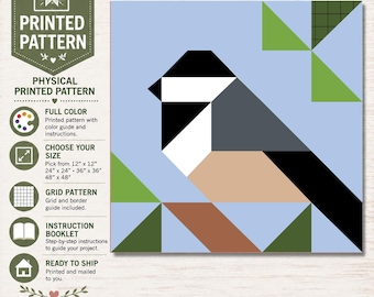 Chickadee Printed Barn Quilt Pattern: Bird DIY Painting Pattern, Nature Decor