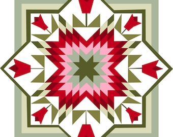 Lone Star Tulip Barn Quilt SVG | Floral Laser Cut File (Digital Download)