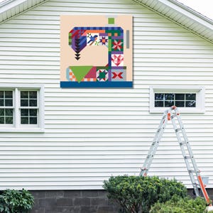 Patrón de colcha con diseño de máquina de coser para granero, arte mural de patchwork, decoración artesanal de estilo rústico (PDF)