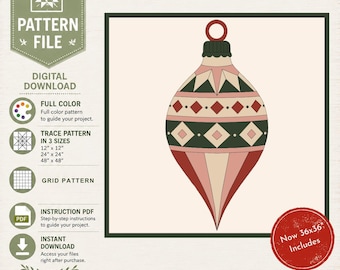 Barn Quilt Patterns, Christmas Ornament Printable Pattern, DIY Painted Wood Sign, Vintage Holiday Decor