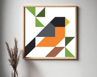 American Robin Quilt Block Pattern - Geometric Barn Quilt (Digital Download)