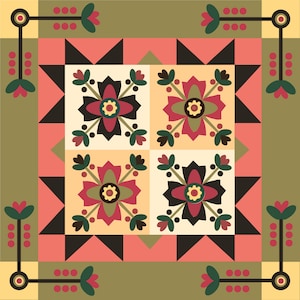 Country Rose Barn Quilt Pattern: Floral Wood Quilt Design (PDF, SVG)