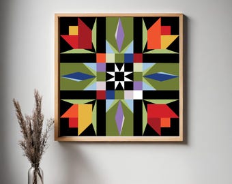 Tulip Patch Barn Quilt Digital Pattern, Folk Art (SVG, PDF, PNG)