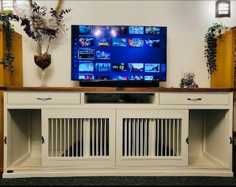 Double Wooden Dog Bed/crate/kennel/ TV sideboard- Drawers and Divider, choice of colours. sliding doors, Free Delivery.