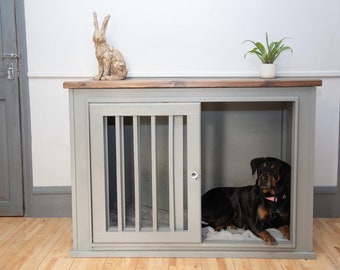 Wooden Dog Bed/Crate/ Furniture/ Indoor Kennel with sliding doors, choice of colour. Free Delivery uk.