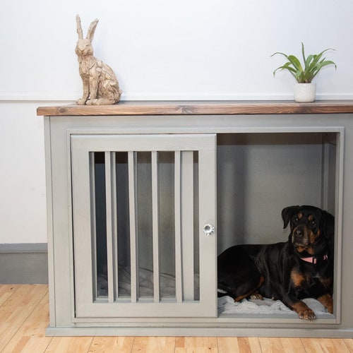 Handmade Wooden Dog Crate Furniture With Sliding Doors Etsy UK