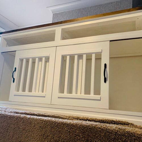 Handmade Wooden Dog Crate Furniture With Sliding Doors Etsy