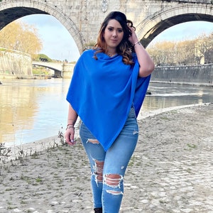 Poncho in Pure Cotton Royal Blue